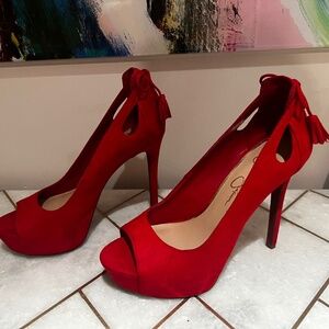 Velvet Red Pumps-Jessica Simpson-Amazing Like New Condition!